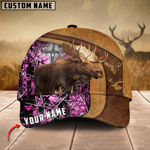 Maxcorners Cross America Hunting Moose Leather Pattern Personalized Hats 3D Multicolored