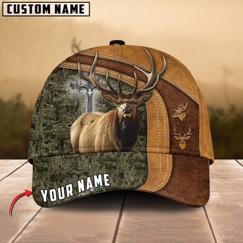 Maxcorners Cross America Hunting Elk Leather Pattern Personalized Hats 3D Multicolored