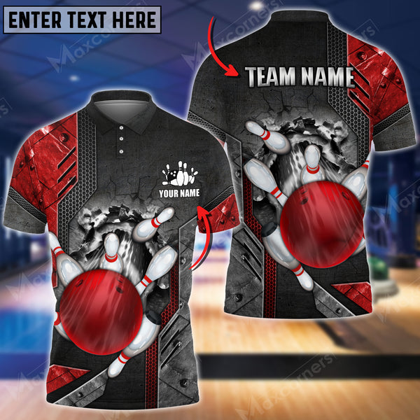 Maxcorners Bowling Ball And Pins Crack Metalic Multicolor Option Customized Name 3D Shirt