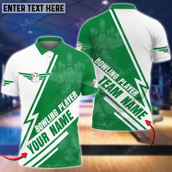 Maxcorners Bowling Ball And Pins Basic Thunder Pattern Multicolor Option Customized Name 3D Shirt (4 Colors)