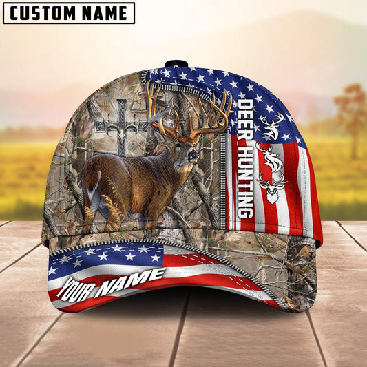 Maxcorners Premium American Hunting Deer Under God Personalized Hats 3D Multicolored