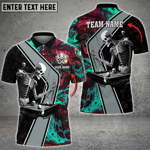 Maxcorners Billiards Skeleton Water Color Multicolor Option Customized Name 3D Shirt