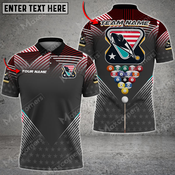 Maxcorners Billiards US Tournament Personalized Name 3D Shirt (Multi Color Options)