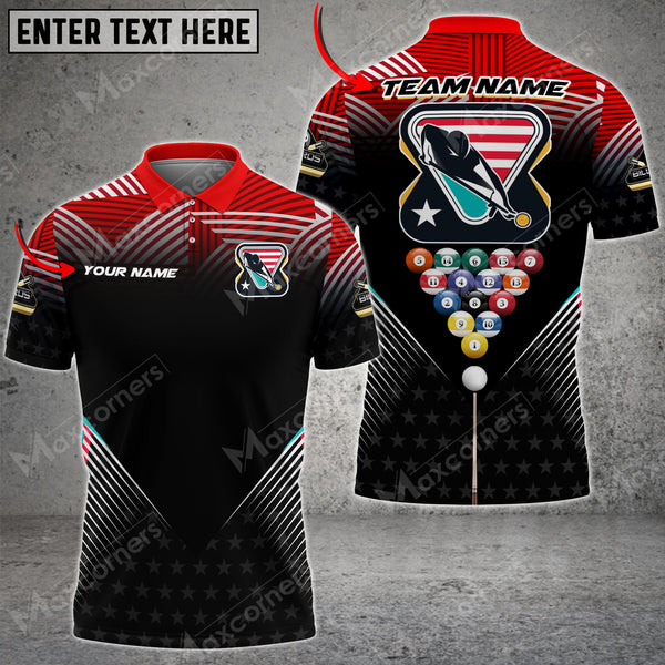 Maxcorners Billiards US Tournament Personalized Name 3D Shirt (Multi Color Options)
