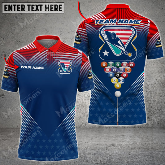 Maxcorners Billiards US Tournament Personalized Name 3D Shirt (Multi Color Options)