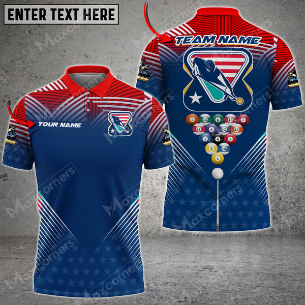 Maxcorners Billiards US Tournament Personalized Name 3D Shirt (Multi Color Options)