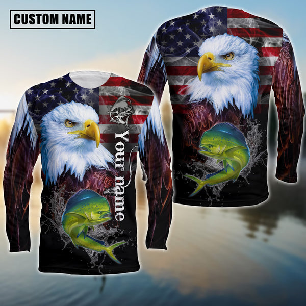 Maxcorners Customize Name Fishing Mahi Mahi American Eagle 3D Shirts