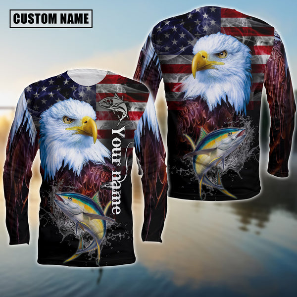 Maxcorners Customize Name Fishing Tuna American Eagle 3D Shirts