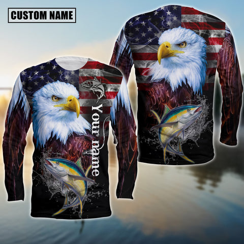 Maxcorners Customize Name Fishing Tuna American Eagle 3D Shirts