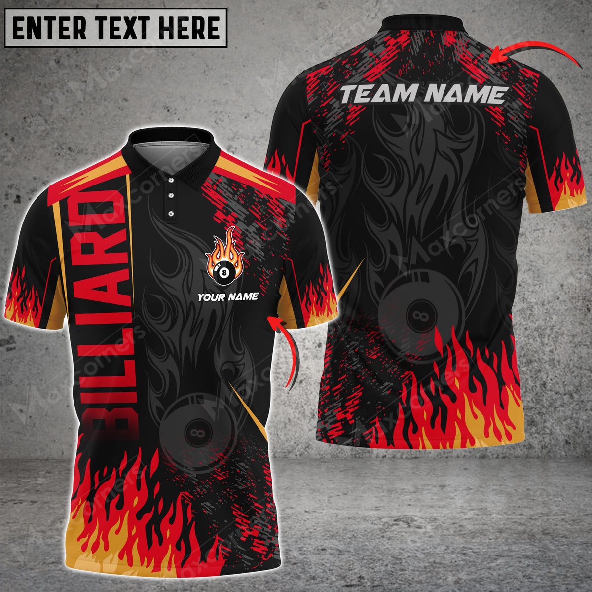 Maxcorners Billiards Ball 8 Hell Flame Personalized Name, Team Name Unisex Shirt ( Multicolor Options )