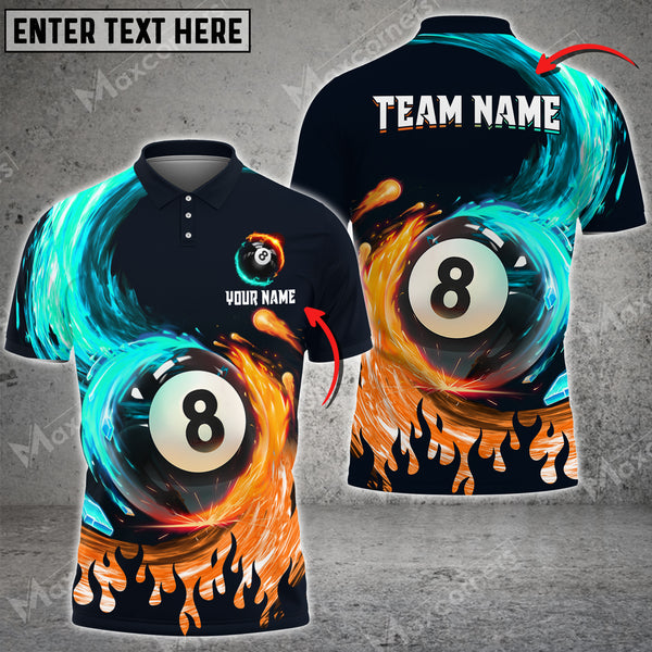 Maxcorners Personalized Billiard Ball 8 Fire Team Name Player Polo Shi