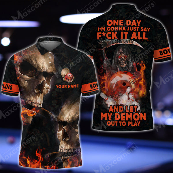 Maxcorners Smoky Skull F*k It All Bowling And Pins Customized Name 3D Shirt