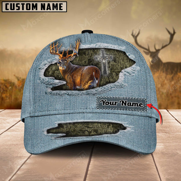 Maxcorners Premium Jeans Hunting Deer Personalized Hats 3D Multicolored