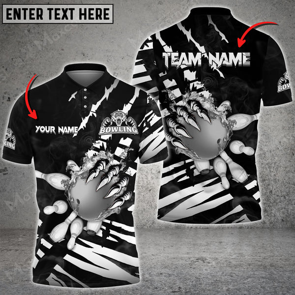 Maxcorners Bowling Ball And Pins Devil's Hand Multicolor Option Customized Name 3D Shirt (4 Colors)