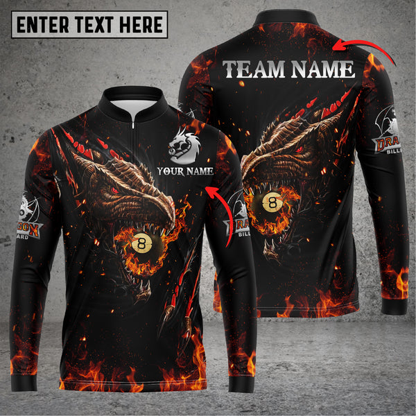 Maxcorners Fire Dragon 3 Billiards Personalized Long Sleeve Zipper Polo Shirt