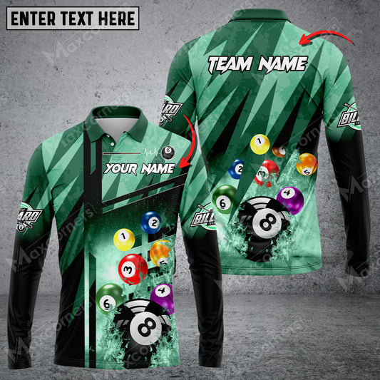 Maxcorners Billiards Abstract Grunge Texture X Multicolor Option Customized Name Long Sleeve Polo Shirt