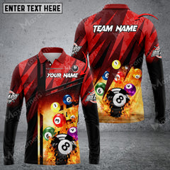 Maxcorners Billiards Abstract Grunge Texture X Multicolor Option Customized Name Long Sleeve Polo Shirt
