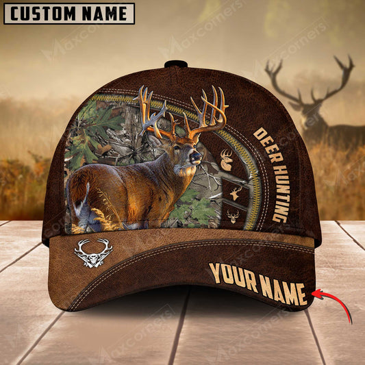 Maxcorners Deer Hunting Art Brown Leather Pattern Personalized Cap 3D Multicolored