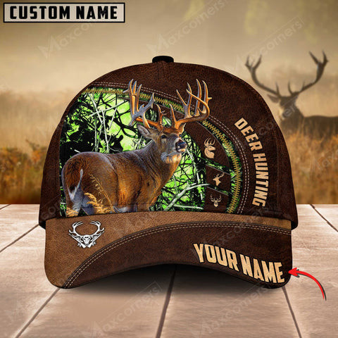 Maxcorners Deer Hunting Art Brown Leather Pattern Personalized Cap 3D Multicolored