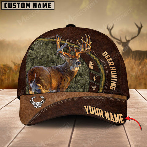 Maxcorners Deer Hunting Art Brown Leather Pattern Personalized Cap 3D Multicolored