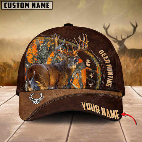 Maxcorners Deer Hunting Art Brown Leather Pattern Personalized Cap 3D Multicolored