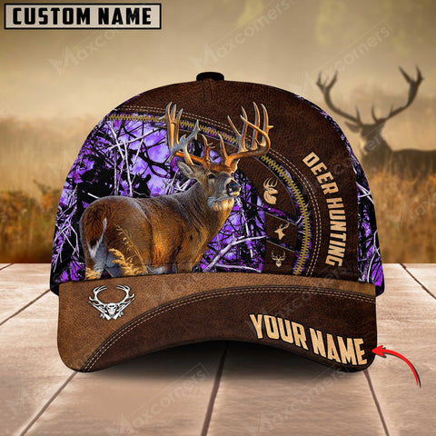 Maxcorners Deer Hunting Art Brown Leather Pattern Personalized Cap 3D Multicolored