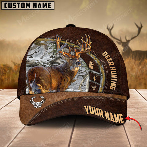 Maxcorners Deer Hunting Art Brown Leather Pattern Personalized Cap 3D Multicolored