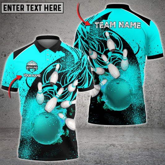 Maxcorners Flame Pattern Bowling And Pins Multicolor Option Customized Name 3D Shirt (6 Colors)