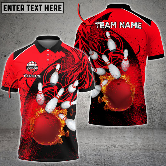 Maxcorners Flame Pattern Bowling And Pins Multicolor Option Customized Name 3D Shirt (6 Colors)