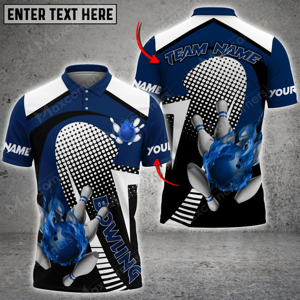 Maxcorners Fire Bowling And Pins Polka Dot Motifs Multicolor Option Customized Name 3D Shirt (4 Colors)