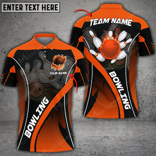 Maxcorners Bowling And Pins Basic Multicolor Option Customized Name 3D Shirt (6 Colors)