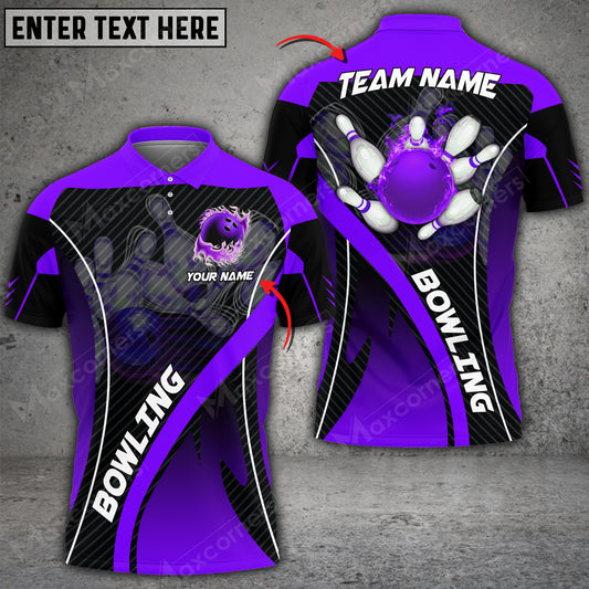 Maxcorners Bowling And Pins Basic Multicolor Option Customized Name 3D Shirt (6 Colors)
