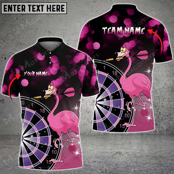 Maxcorners Personalized Flamingos Darts Polo Shirt, Perfect Gift For Darts Lovers, Darts Players