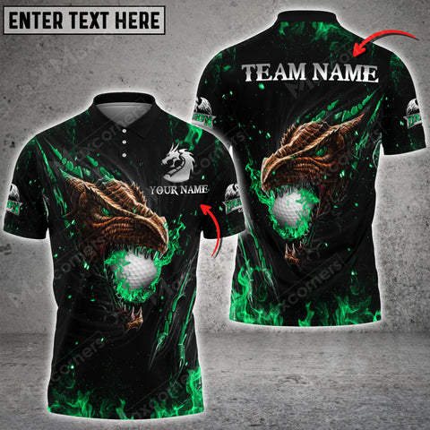 Maxcorners Golf Flaming Dragon Multicolor Option Customized Name 3D Shirt