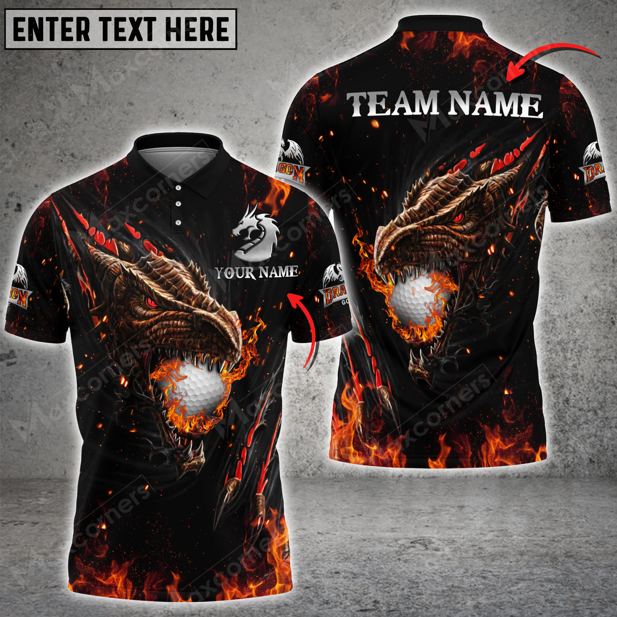 Maxcorners Golf Flaming Dragon Multicolor Option Customized Name 3D Shirt