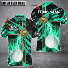 Maxcorners Golf Thunder Grunge Cross Multicolor Option Customized Name 3D Shirt