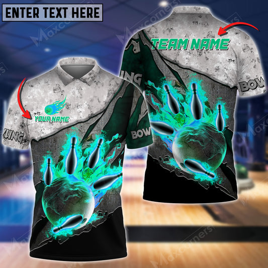 Maxcorners Bowling Ball And Pins Reborn Fire Multicolor Option Customized Name 3D Shirt (4 Colors)