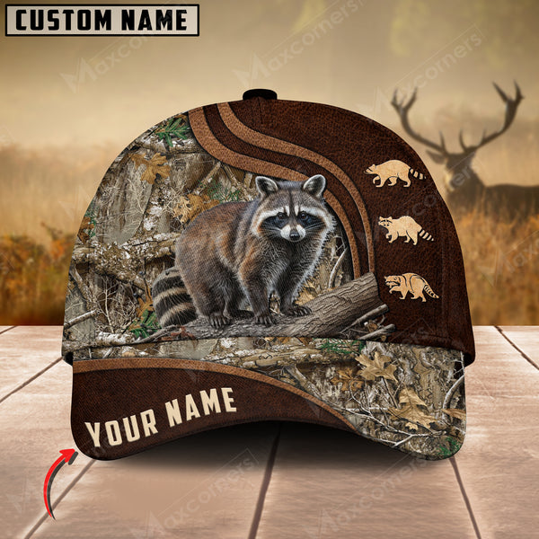 Maxcorners Hunting Racoon Brown Leather Pattern Personalized Hats 3D Multicolored