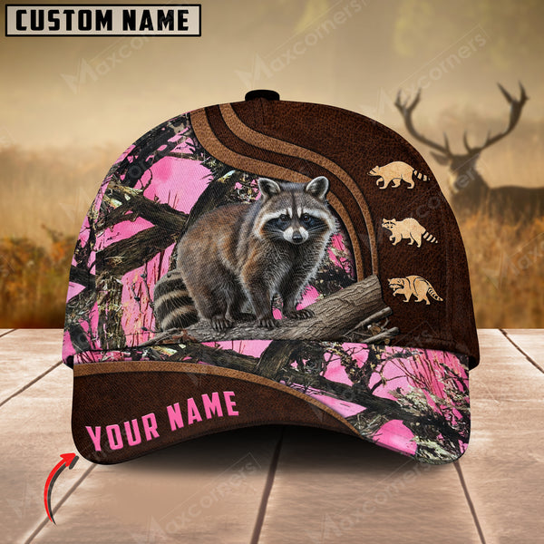 Maxcorners Hunting Racoon Brown Leather Pattern Personalized Hats 3D Multicolored