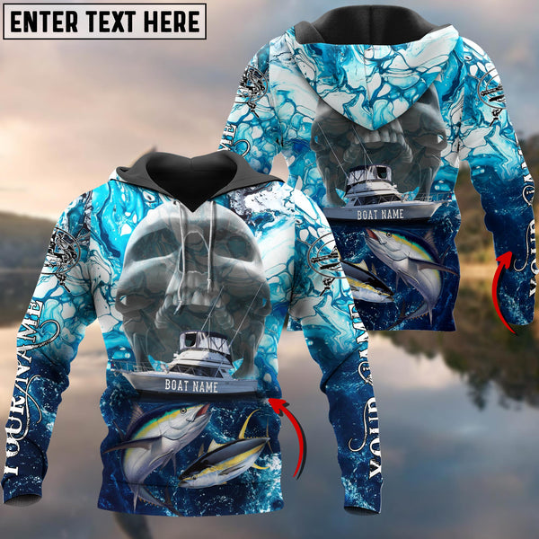 Maxcorners Personalized Name Tuna Skull Boat Fishing 3D Shirts For Team And Boat
