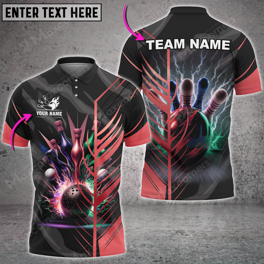 Maxcorners Thunder Bowling And Pins Multicolor Option Customized Name 3D Shirt (8 Colors)