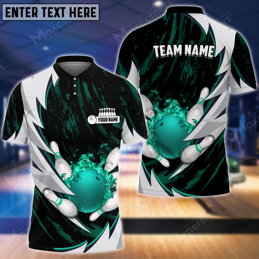 Maxcorners Bowling And Pins Fire Thunderstorm Multicolor Option Customized Name 3D Shirt