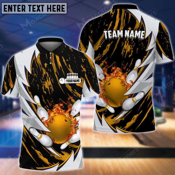 Maxcorners Bowling And Pins Fire Thunderstorm Multicolor Option Customized Name 3D Shirt