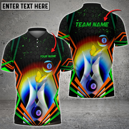 Maxcorners Billiards Rainbow & Butterfly Abstract Grunge Personalized Name 3D Shirt