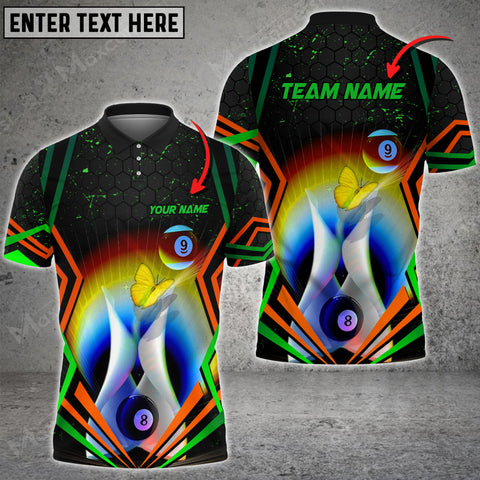 Maxcorners Billiards Rainbow & Butterfly Abstract Grunge Personalized Name 3D Shirt