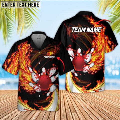 Maxcorners Breath Of Fire Bowling And Pins Multicolor Option Customized Name Hawaiian Shirt