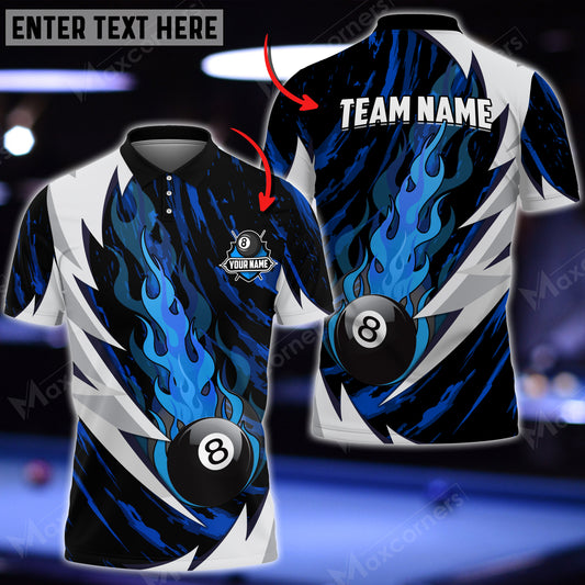 Maxcorners Billiards Fire Thunderstorm Personalized Name, Team Name Unisex Zipper Polo ( More Color Options )