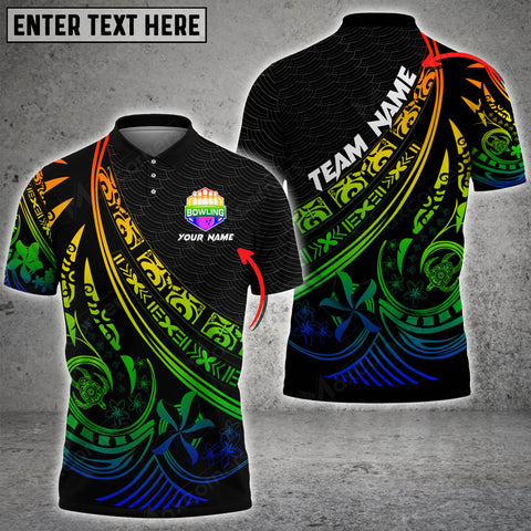 Maxcorners Polynesian Pattern Bowling And Pins Multicolor Option Customized Name 3D Shirt