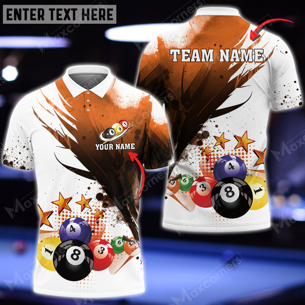 Maxcorners Billiards Pool Star Multi Color Options Personalized Name 3D Shirt (4 Colors)