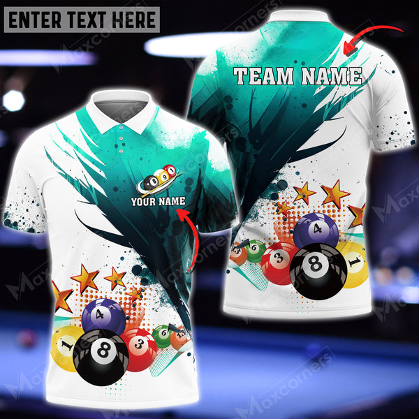 Maxcorners Billiards Pool Star Multi Color Options Personalized Name 3D Shirt (4 Colors)